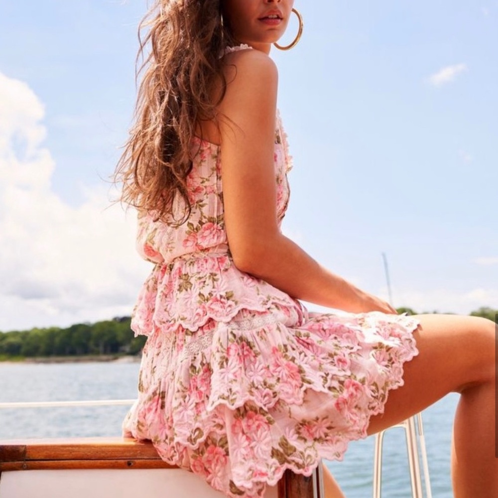 LoveShackFancy Emilita Mini Skirt, Pink Floral. Sz. P/XXS NWT